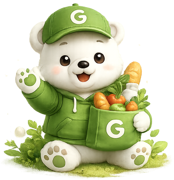 Grozi mascot bear holding a basket